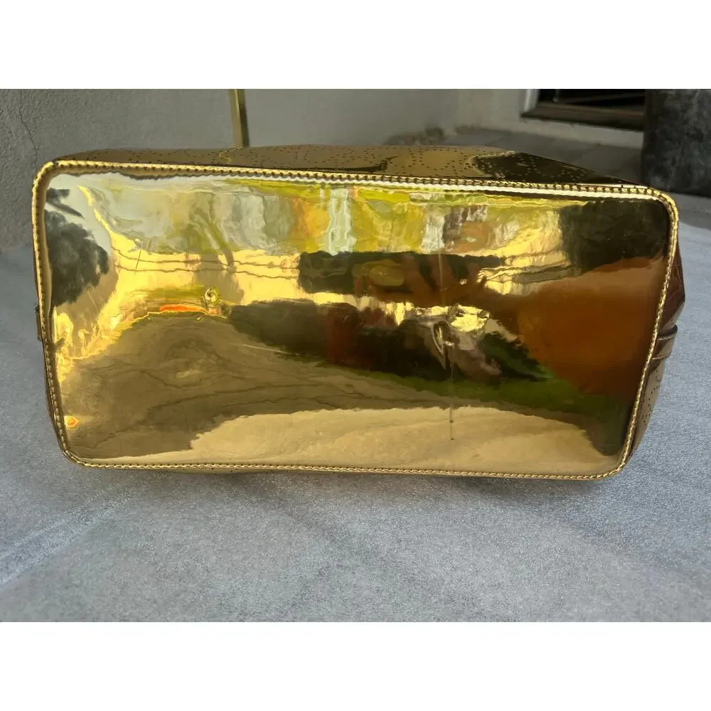 Kate Spade Metallic Gold Perforated Spade Logo Tote Bag